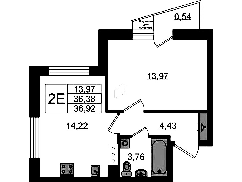 1-комнатная квартира 36.92 м², 9/11 эт., ЖК «VEREN NORT Сертолово»